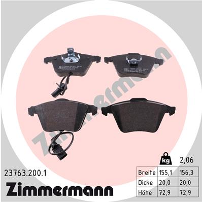 Bremsbelagsatz, Scheibenbremse Vorderachse Zimmermann 23763.200.1 von Zimmermann