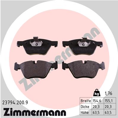 Bremsbelagsatz, Scheibenbremse Vorderachse Zimmermann 23794.200.9 von Zimmermann