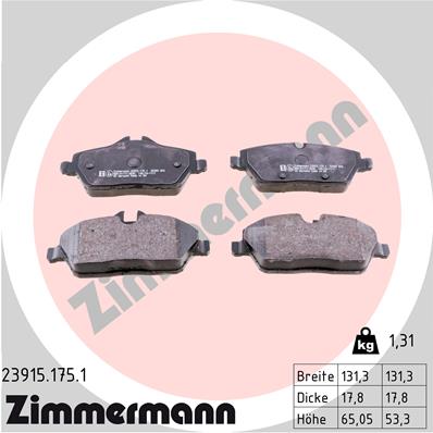 Bremsbelagsatz, Scheibenbremse Vorderachse Zimmermann 23915.175.1 von Zimmermann