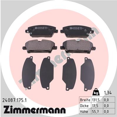 Bremsbelagsatz, Scheibenbremse Vorderachse Zimmermann 24087.175.1 von Zimmermann