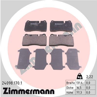 Bremsbelagsatz, Scheibenbremse Vorderachse Zimmermann 24098.170.1 von Zimmermann