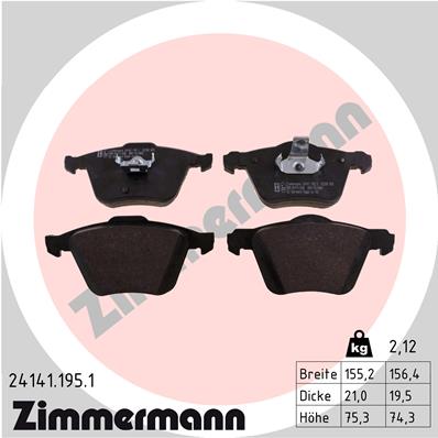 Bremsbelagsatz, Scheibenbremse Vorderachse Zimmermann 24141.195.1 von Zimmermann