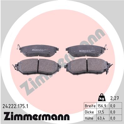 Bremsbelagsatz, Scheibenbremse Vorderachse Zimmermann 24222.175.1 von Zimmermann