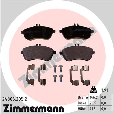 Bremsbelagsatz, Scheibenbremse Vorderachse Zimmermann 24306.205.2 von Zimmermann