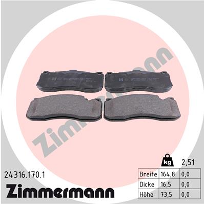 Bremsbelagsatz, Scheibenbremse Vorderachse Zimmermann 24316.170.1 von Zimmermann