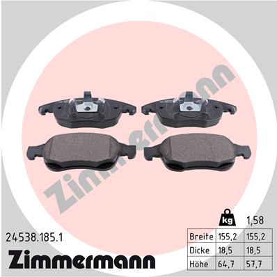 Bremsbelagsatz, Scheibenbremse Vorderachse Zimmermann 24538.185.1 von Zimmermann