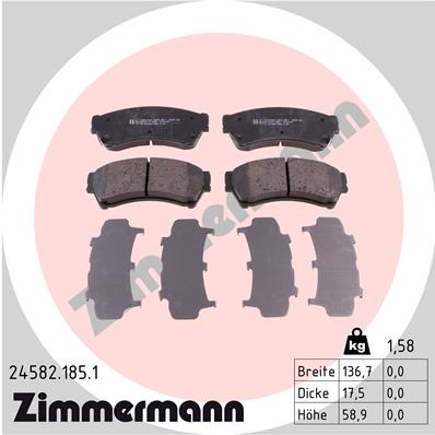 Bremsbelagsatz, Scheibenbremse Vorderachse Zimmermann 24582.185.1 von Zimmermann