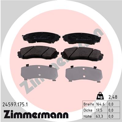 Bremsbelagsatz, Scheibenbremse Vorderachse Zimmermann 24597.175.1 von Zimmermann