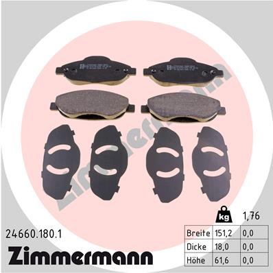 Bremsbelagsatz, Scheibenbremse Vorderachse Zimmermann 24660.180.1 von Zimmermann