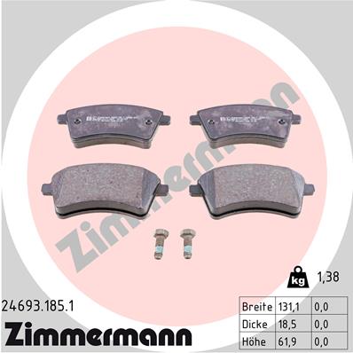 Bremsbelagsatz, Scheibenbremse Vorderachse Zimmermann 24693.185.1 von Zimmermann