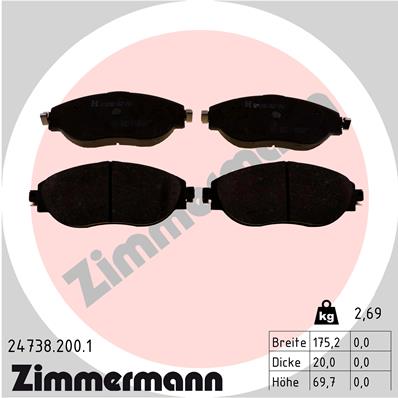 Bremsbelagsatz, Scheibenbremse Vorderachse Zimmermann 24738.200.1 von Zimmermann