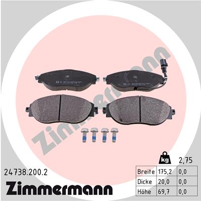 Bremsbelagsatz, Scheibenbremse Vorderachse Zimmermann 24738.200.2 von Zimmermann