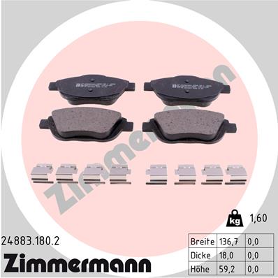 Bremsbelagsatz, Scheibenbremse Vorderachse Zimmermann 24883.180.2 von Zimmermann