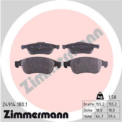 Bremsbelagsatz, Scheibenbremse Vorderachse Zimmermann 24914.180.1 von Zimmermann