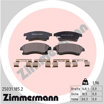 Bremsbelagsatz, Scheibenbremse Vorderachse Zimmermann 25031.185.2 von Zimmermann