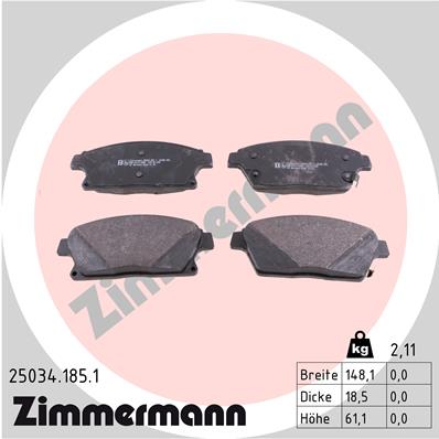 Bremsbelagsatz, Scheibenbremse Vorderachse Zimmermann 25034.185.1 von Zimmermann