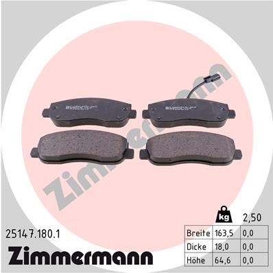 Bremsbelagsatz, Scheibenbremse Vorderachse Zimmermann 25147.180.1 von Zimmermann