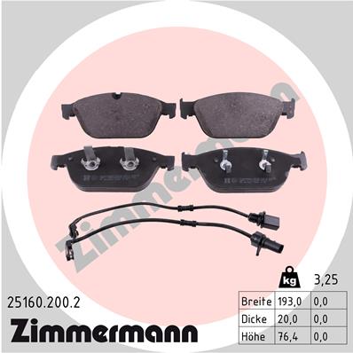 Bremsbelagsatz, Scheibenbremse Vorderachse Zimmermann 25160.200.2 von Zimmermann