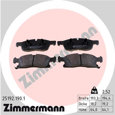 Bremsbelagsatz, Scheibenbremse Vorderachse Zimmermann 25192.190.1 von Zimmermann