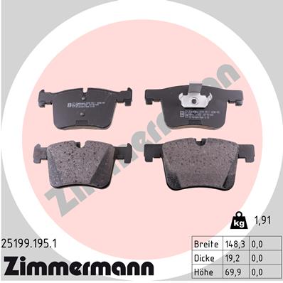 Bremsbelagsatz, Scheibenbremse Vorderachse Zimmermann 25199.195.1 von Zimmermann