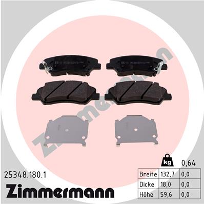 Bremsbelagsatz, Scheibenbremse Vorderachse Zimmermann 25348.180.1 von Zimmermann