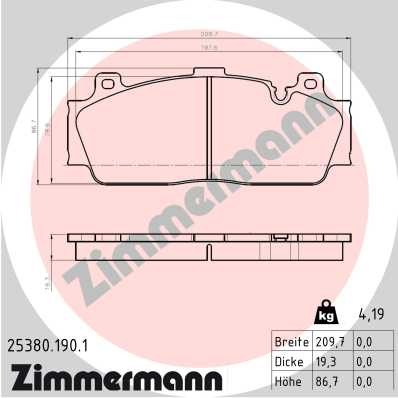 Bremsbelagsatz, Scheibenbremse Vorderachse Zimmermann 25380.190.1 von Zimmermann