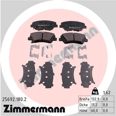 Bremsbelagsatz, Scheibenbremse Vorderachse Zimmermann 25692.180.2 von Zimmermann