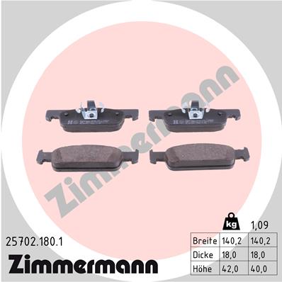 Bremsbelagsatz, Scheibenbremse Vorderachse Zimmermann 25702.180.1 von Zimmermann