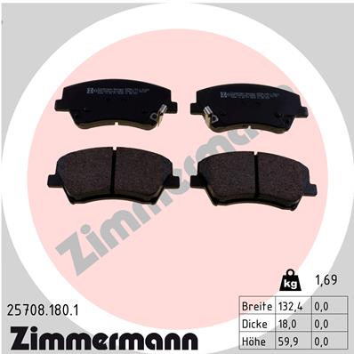 Bremsbelagsatz, Scheibenbremse Vorderachse Zimmermann 25708.180.1 von Zimmermann