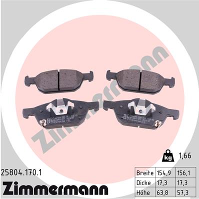 Bremsbelagsatz, Scheibenbremse Vorderachse Zimmermann 25804.170.1 von Zimmermann