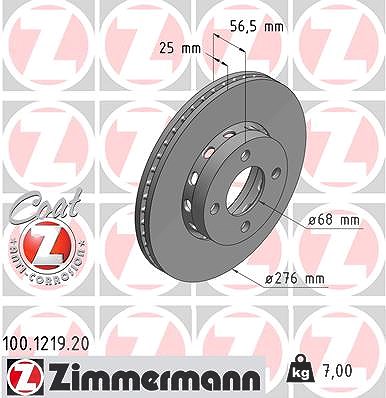 Zimmermann Bremsscheibe [Hersteller-Nr. 100.1219.20] für Audi von Zimmermann