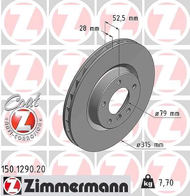 Zimmermann 1x Bremsscheibe Vorderachse Links [Hersteller-Nr. 150.1290.20] für BMW, Wiesmann von Zimmermann