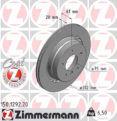 Zimmermann 1x Bremsscheibe Hinterachse Links [Hersteller-Nr. 150.1292.20] für BMW, Wiesmann von Zimmermann