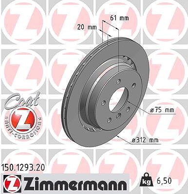 Zimmermann 1x Bremsscheibe Hinterachse Rechts [Hersteller-Nr. 150.1293.20] für Wiesmann, BMW von Zimmermann