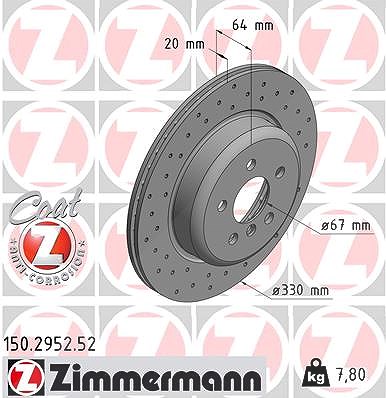 Zimmermann 1x Bremsscheibe Hinterachse Links [Hersteller-Nr. 150.2952.52] für BMW von Zimmermann