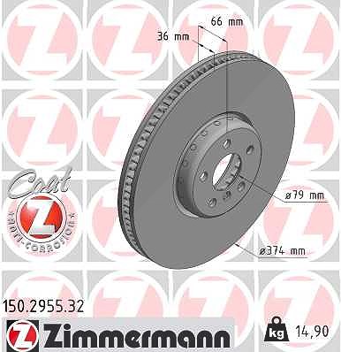 Zimmermann 1x Bremsscheibe Vorderachse Rechts [Hersteller-Nr. 150.2955.32] für BMW von Zimmermann