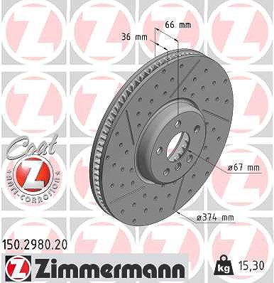 Zimmermann 1x Bremsscheibe Vorderachse Links [Hersteller-Nr. 150.2980.20] für BMW von Zimmermann