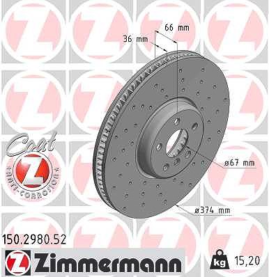 Zimmermann 1x Bremsscheibe Vorderachse Links [Hersteller-Nr. 150.2980.52] für BMW von Zimmermann