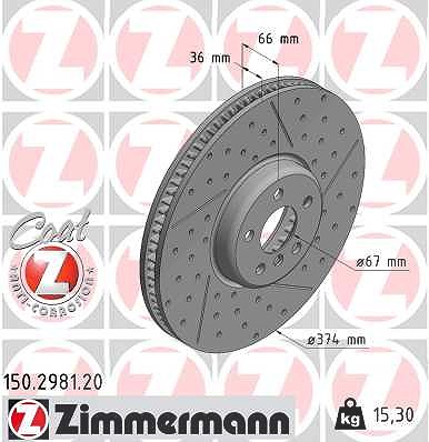 Zimmermann 1x Bremsscheibe Vorderachse Rechts [Hersteller-Nr. 150.2981.20] für BMW von Zimmermann