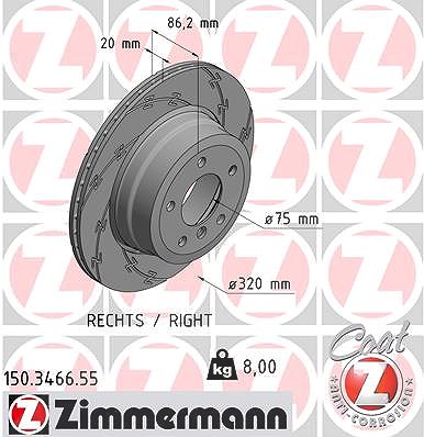 Zimmermann 1x Bremsscheibe Hinterachse Rechts [Hersteller-Nr. 150.3466.55] für BMW von Zimmermann