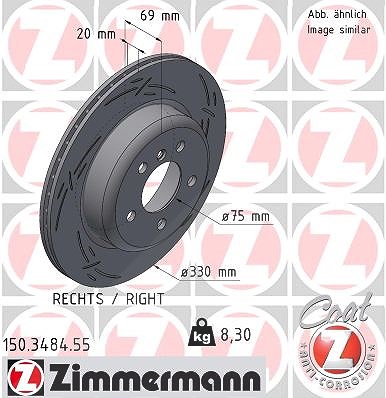 Zimmermann 1x Bremsscheibe Hinterachse Rechts [Hersteller-Nr. 150.3484.55] für BMW von Zimmermann