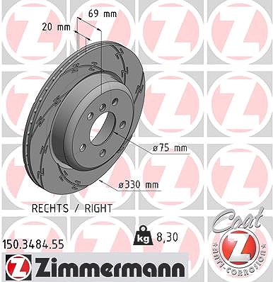 Zimmermann 1x Bremsscheibe Hinterachse Rechts [Hersteller-Nr. 150.3484.55] für BMW von Zimmermann