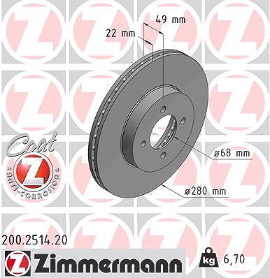 Zimmermann Bremsscheibe [Hersteller-Nr. 200.2514.20] für Nissan von Zimmermann