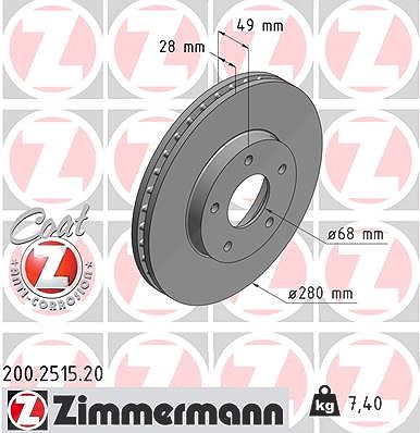 Zimmermann Bremsscheibe [Hersteller-Nr. 200.2515.20] für Nissan von Zimmermann