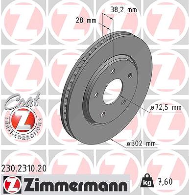 Zimmermann Bremsscheibe [Hersteller-Nr. 230.2310.20] für Chrysler, Dodge, Fiat, VW von Zimmermann