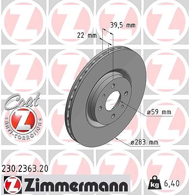 Zimmermann Bremsscheibe [Hersteller-Nr. 230.2363.20] für Alfa Romeo, Fiat, Lancia von Zimmermann