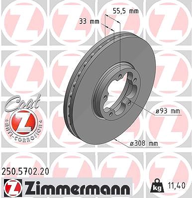 Zimmermann 1x Bremsscheibe [Hersteller-Nr. 250.5702.20] für Ford von Zimmermann