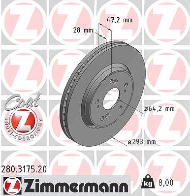 Zimmermann Bremsscheibe [Hersteller-Nr. 280.3175.20] für Honda von Zimmermann