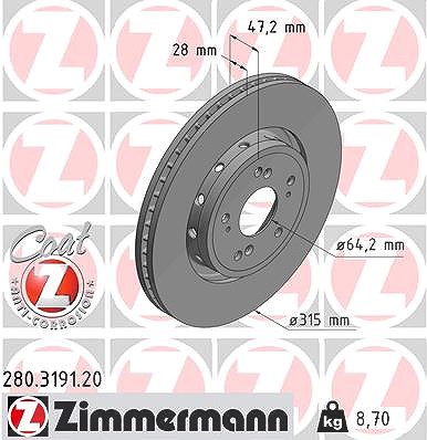 Zimmermann Bremsscheibe [Hersteller-Nr. 280.3191.20] für Honda von Zimmermann