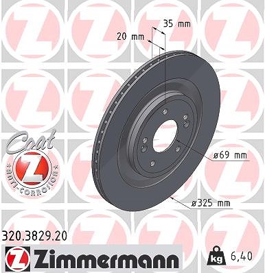 Zimmermann 1x Bremsscheibe [Hersteller-Nr. 320.3829.20] für Kia von Zimmermann